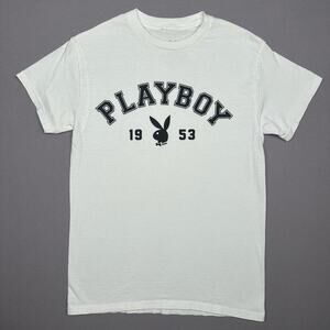 Playboy White Cotton Tee with Screenprint Logo Size Small